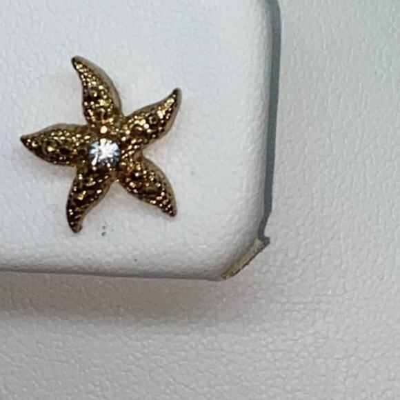 Gold-Tone Clear Rhinestone Starfish Stud Earrings - Picture 4 of 7